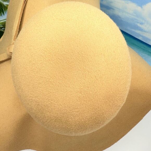 Wide Brim Camel Felt Floppy Hat w/ Bow Accent Tan Light Brown - Picture 4 of 5